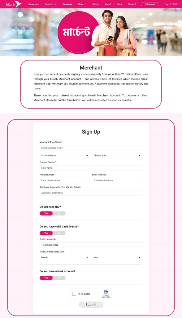 Bkash Merchant Account Registration