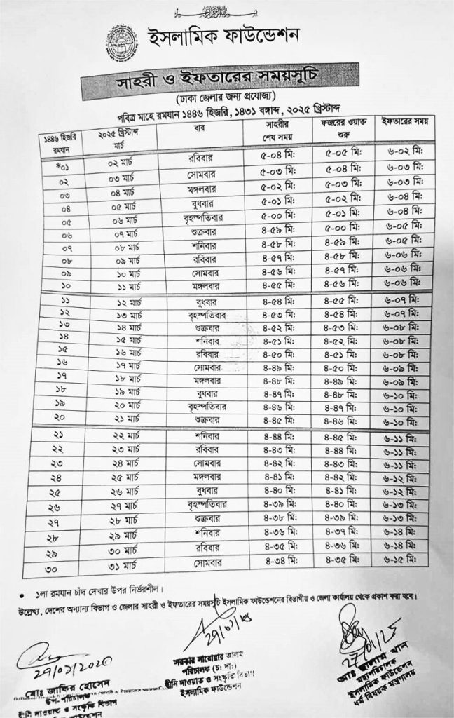 2025 Ramadan Calendar PDF - Islamic Foundation Bangladesh